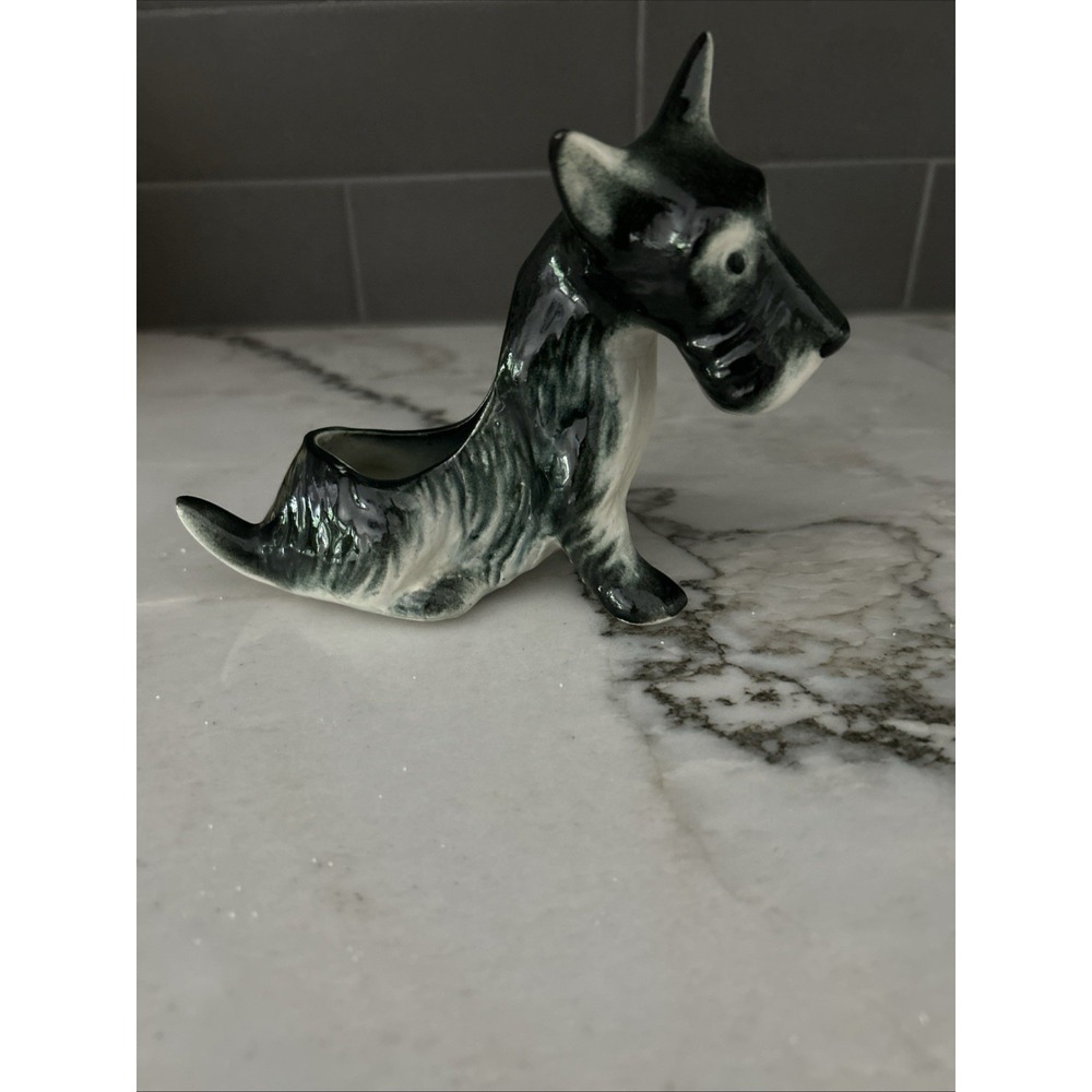 Vintage Ceramic Scottie Dog Figurine 1940s Sitting Scottish Terrier MCM Planter - Picture 2 of 8